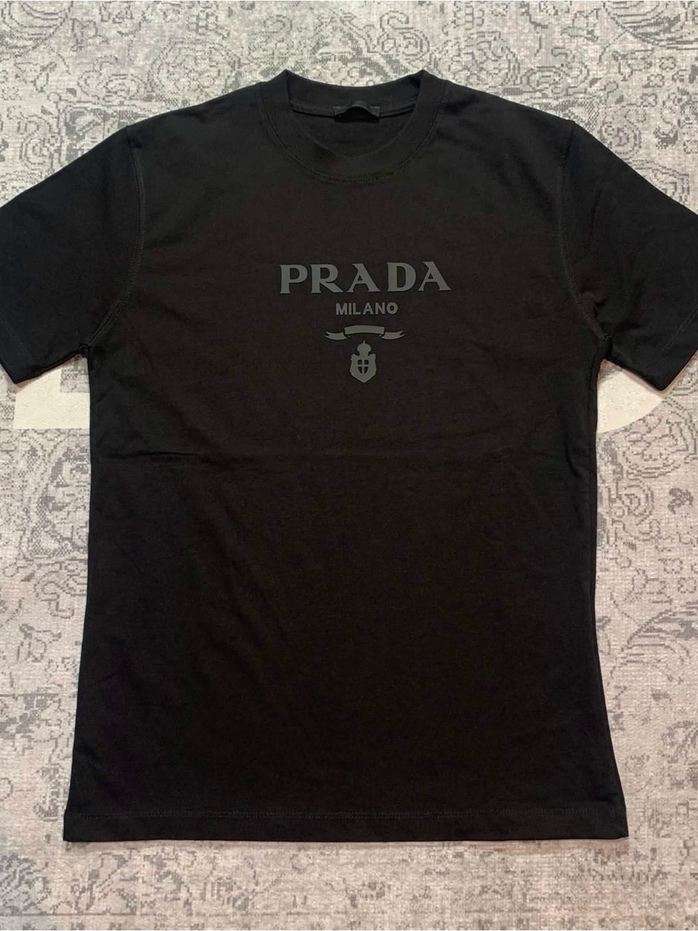 Prada Black Crewneck Logo Short-Sleeve Tee